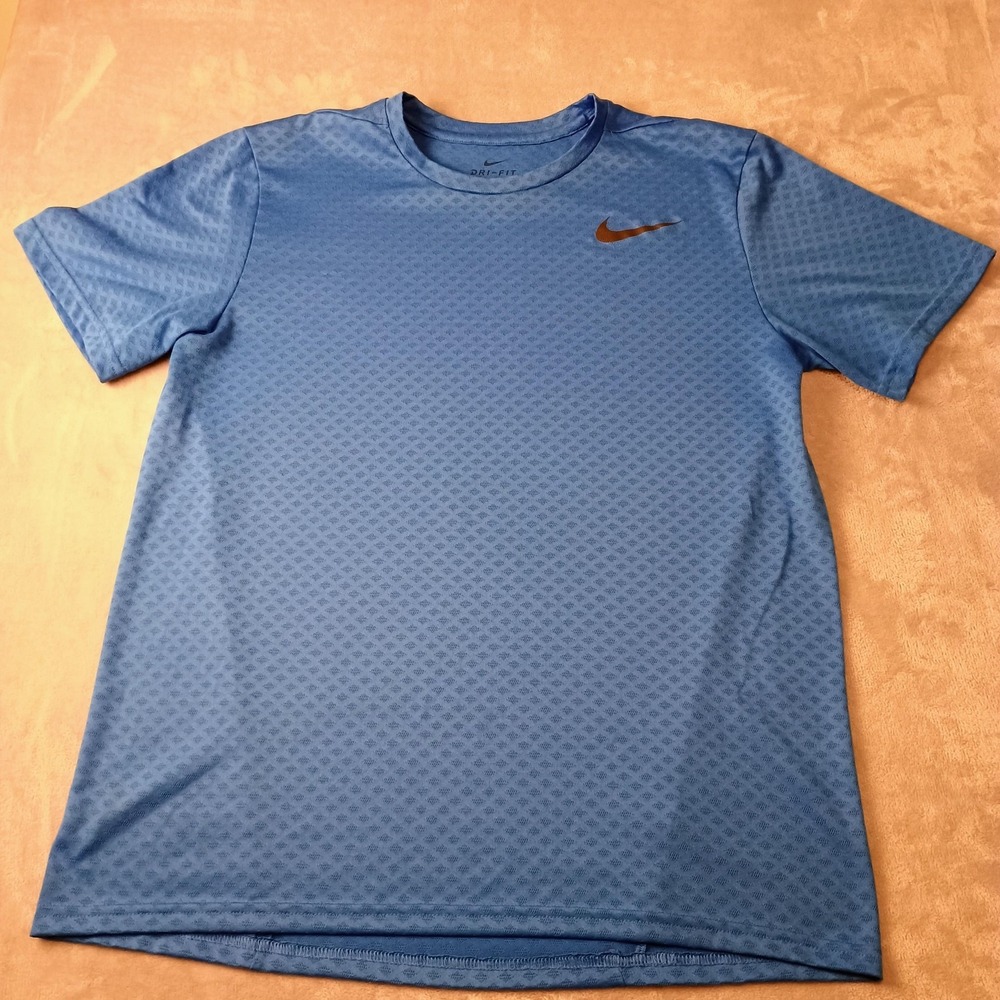 Nike Dri-Fit Shirt Mens Small Blue Geometric Lightweight Running Tee Training